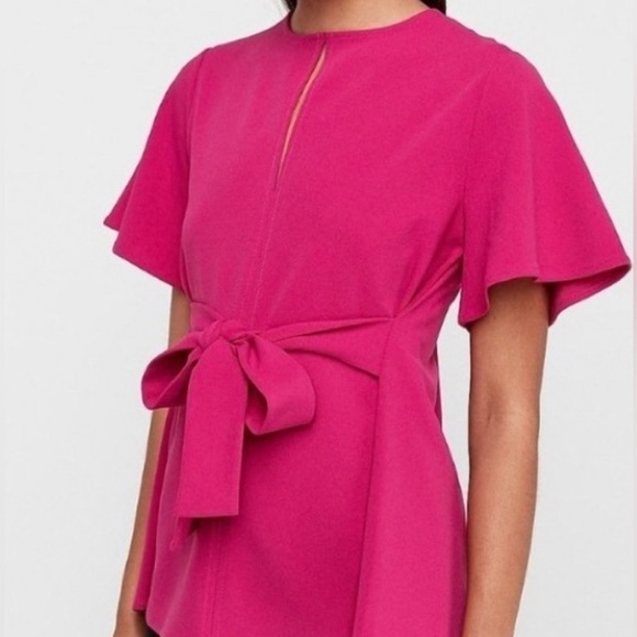 Express Tops - Express Pink Peep hole tie waist top pink short sleeve blouse Size Medium